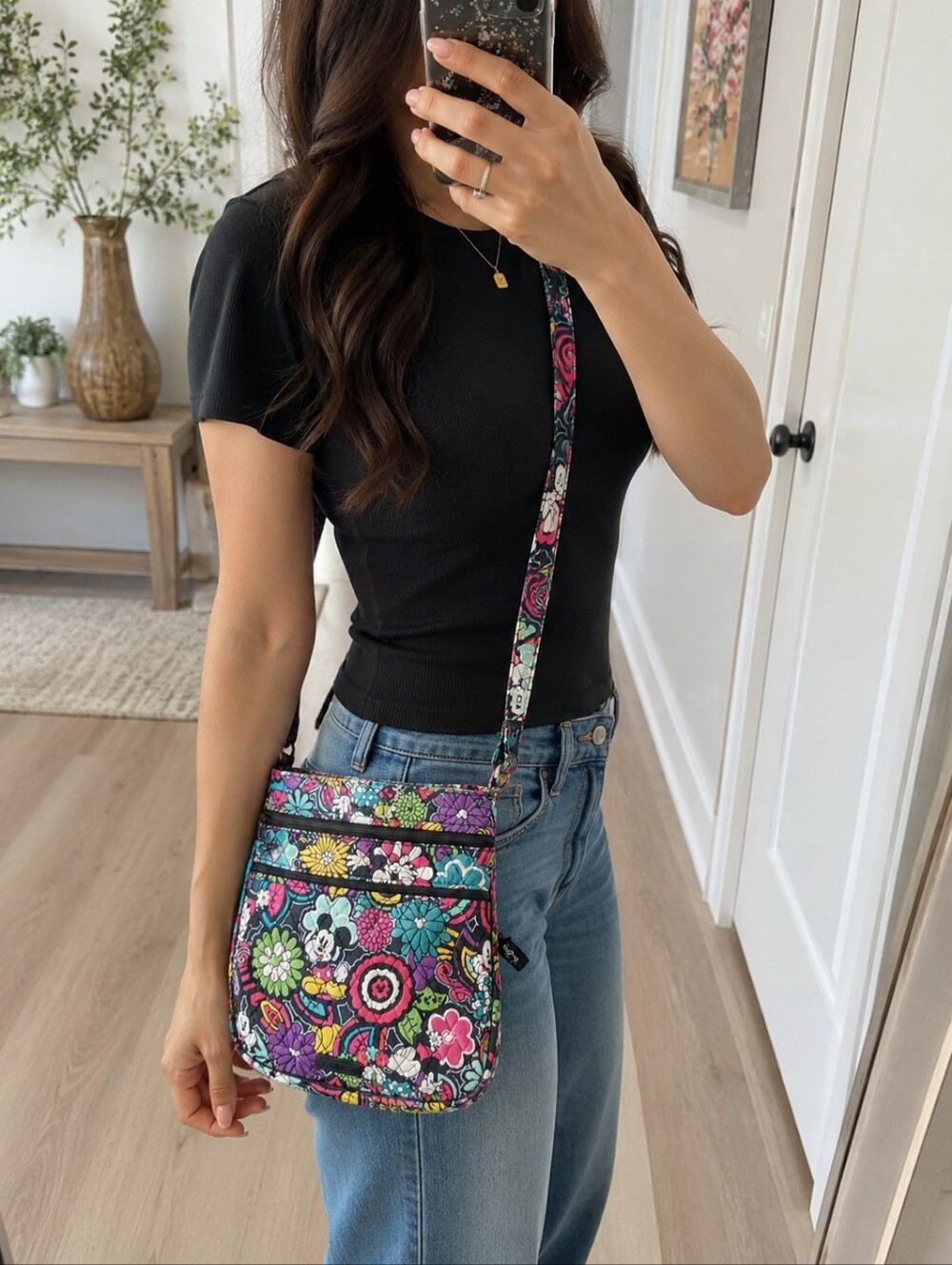 Authentic Vera Bradley Disney crossbody bag featuring a beautiful black floral